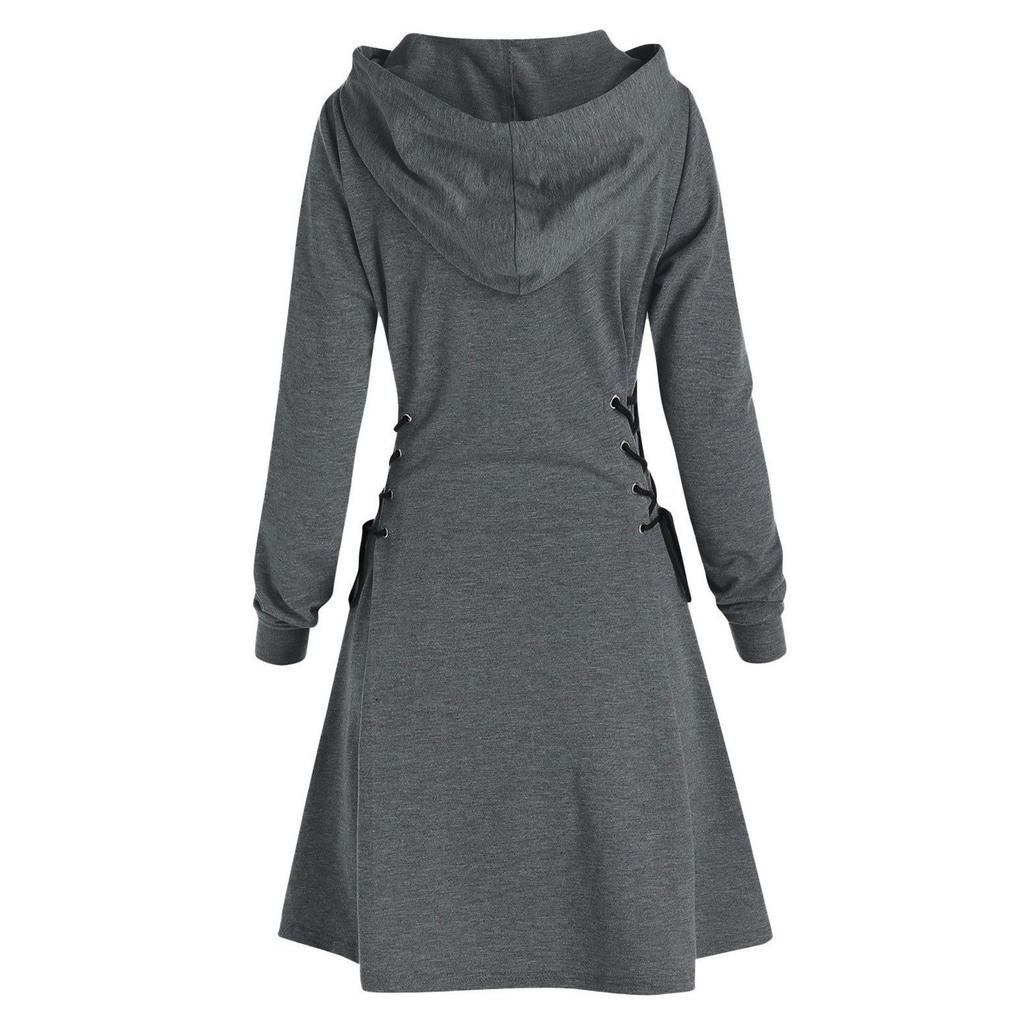 Women's Hooded Casual Fashion Hoodie Dress Long Sleeved Color Dress