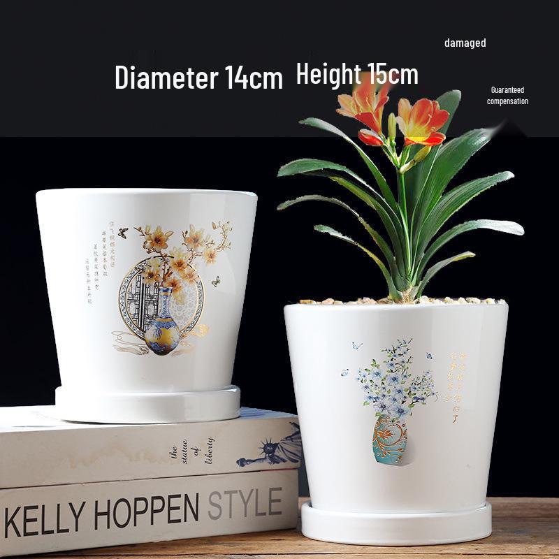 Simple Creative Ceramic Hanging Flower Pot with Tray - Large/Extra Large for Succulents and Green Pothos