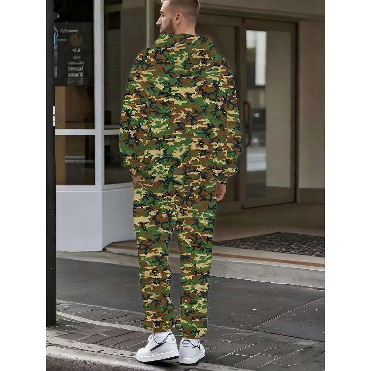 Fashion Casual Autumn Winter Men'S Set? Camouflage 3D Print Long Sleeve Hooded Sweatshirt And Pants? Two Piece Set? Military & Outdoor Style?