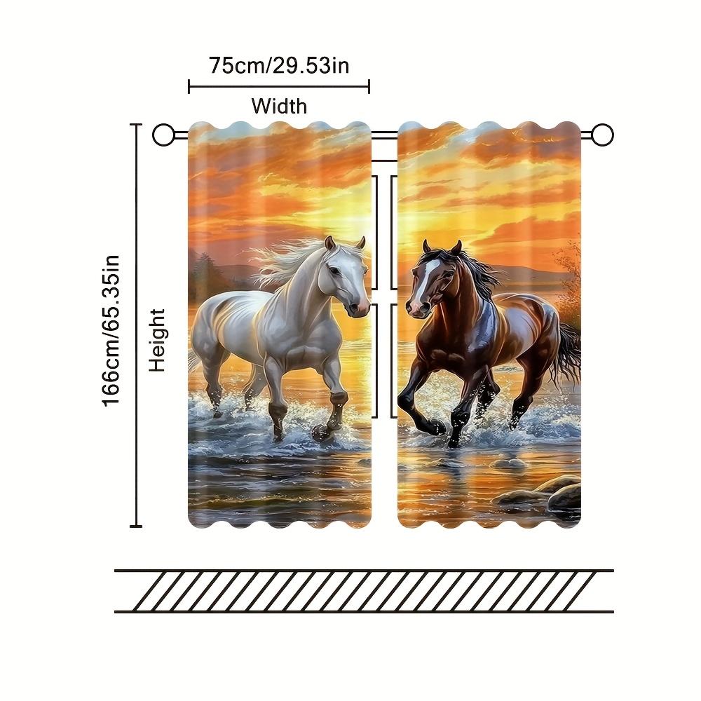 2pcs   Nautical Animal Curtain. 29.53in×65.35in   41.34in×90.55in   51.18in×82.68in Romantic Day Falling Horse Printing Design   100
