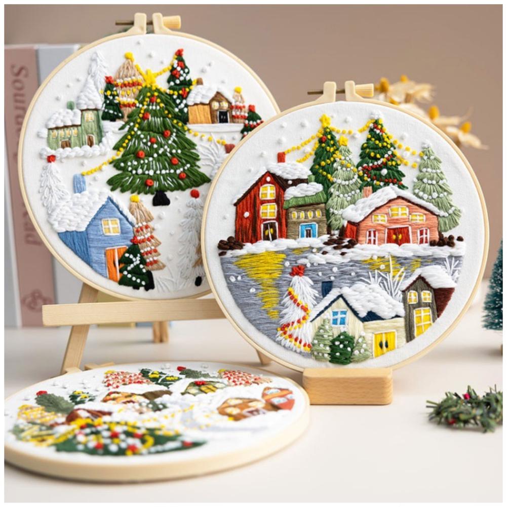 Christmas Cross Stitch Embroidery Kit Material Pack W/ Needle Thread Instructions DIY Xmas Series Craft Needlework for Beginner