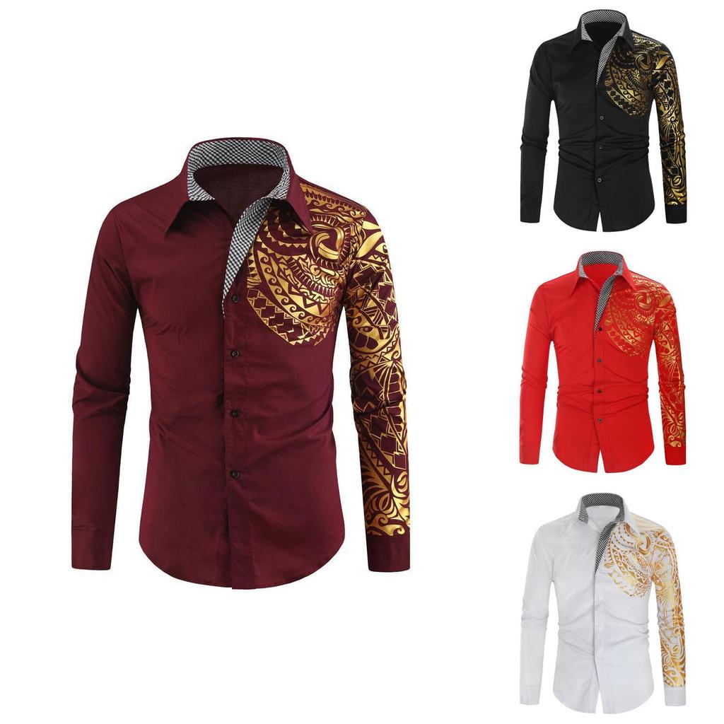 Men Long Sleeve Shirt With Metallic Print For Casual Wear And Spring Fashion