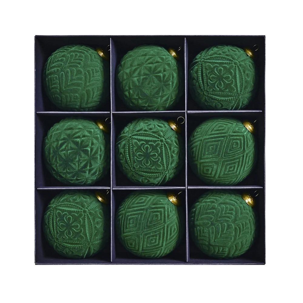 

9pcs Vintage Christmas Hanging Balls Flocking Xmas Tree Pendant Mantels Decoration зелёный