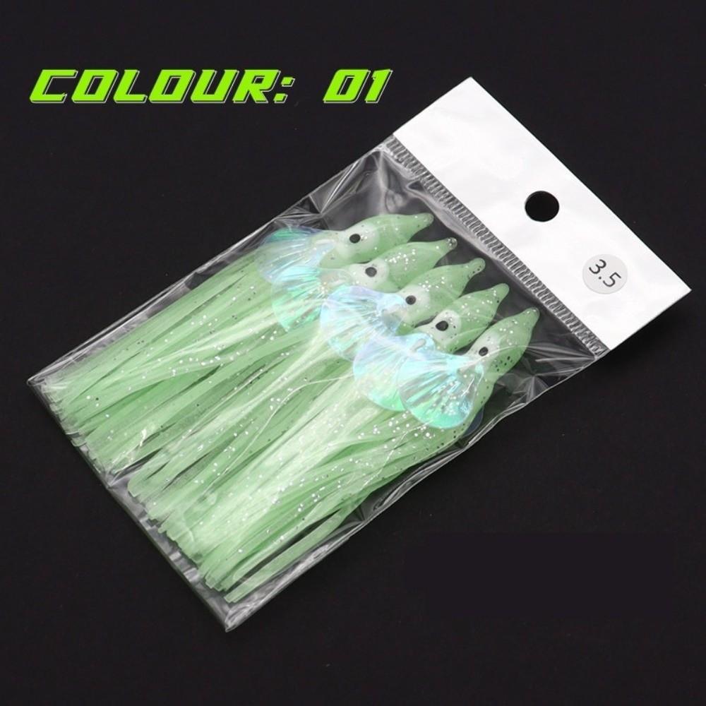 5pcs Glow-in-the-Dark Soft Rubber Octopus Skirts Soft Rubber Trolling Bait  Night Fishing