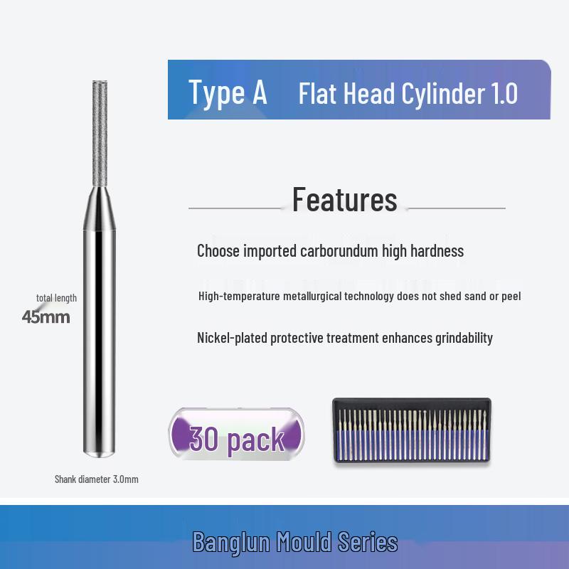 Banglun Diamond 3mm Alloy Grinding Head Set: Jade Carving, Cylindrical, Conical, Ball Needles