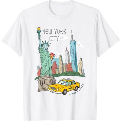 Παιδικό T-Shirt με Σχέδιο Κινούμενων Σχεδίων Ταξί Νέας Υόρκης, Γραμμή Ορίζοντα NYC, Αναμνηστικό
