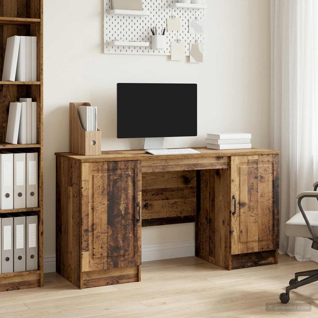 Desk with Shelf Rustic Wood Look 142.5 x 50 x 75 cm Particleboard