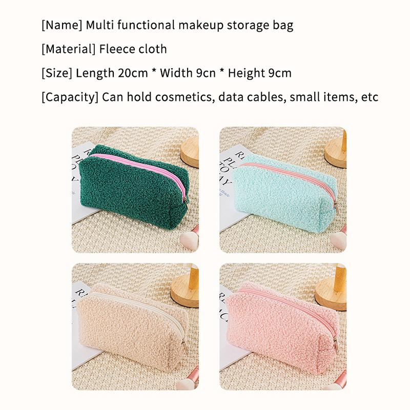 2026 Cute Zipper Plush Large Solid Color Cosmetic Bag Makeup Bag For Women Travel Make Up Toiletry Bag Washing Pouch Pen Pouch