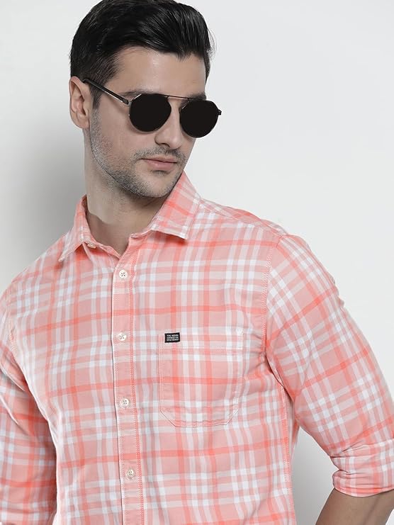 Men Slim Fit Checkered Full Sleeves Spread Collar Casual Shirt