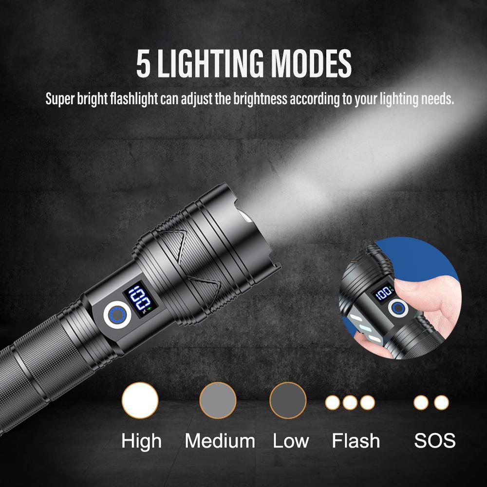 High Power Strong Light Long Range LEP Flashlight USB Charging 26650 Lithium Battery Outdoor Telescopic Zoom Super Bright Torch