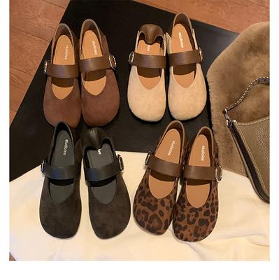 Grape Mother Can Step On the Heel with Leopard Print Inner Height Increase Mary Jane Single Shoes Women's Spring and Autumn Models