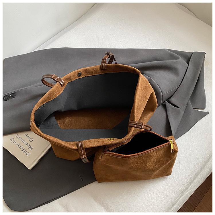 Vintage Soft Suede Women's Handbags Large Capacity Female Simple Shoulder Bags Classic Fall Winter Top Handle Work Tote Bag