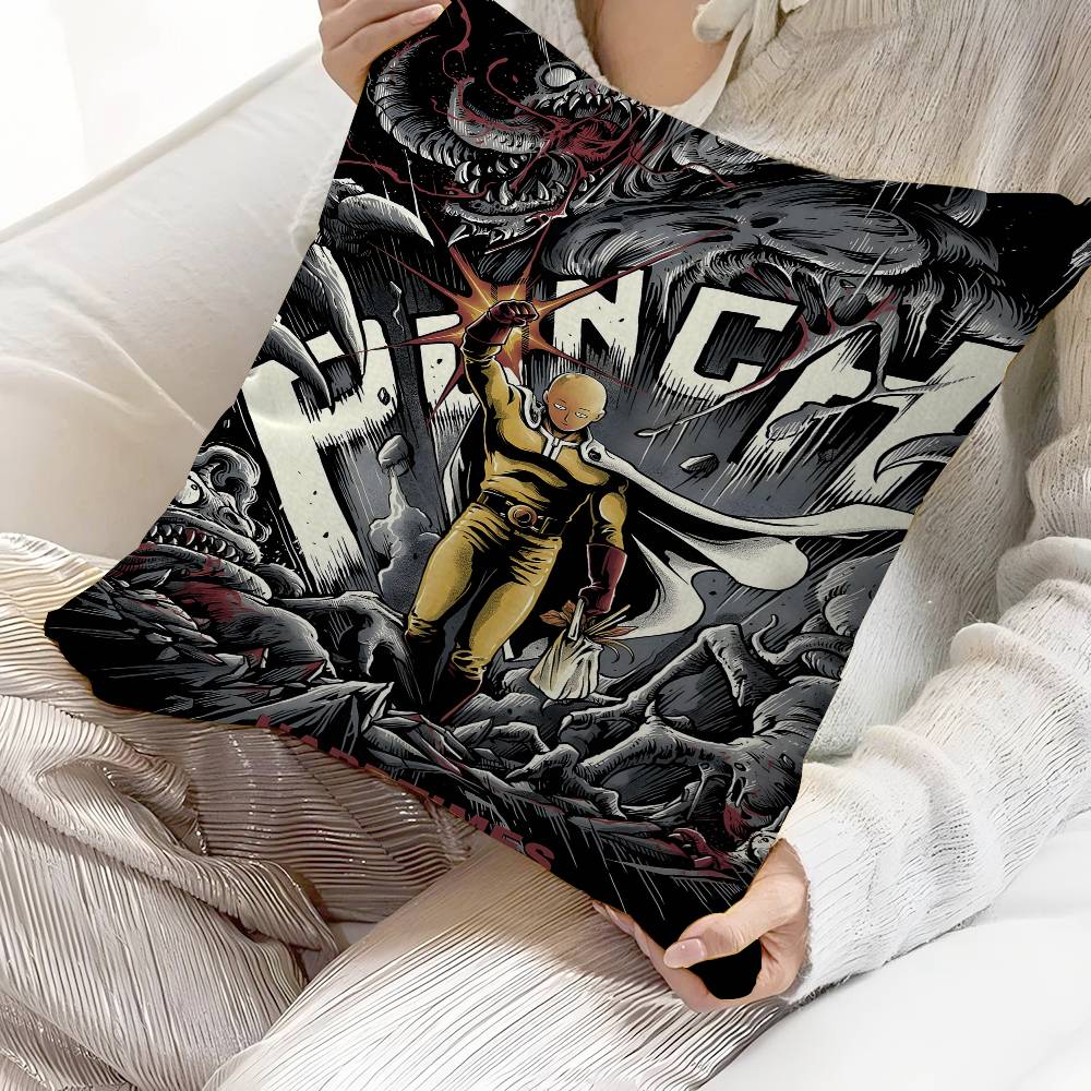 

OOnePunch Man SSaitama Pillow Covers Cartoon Sofa Decorative Home Doublesided Printing Short Plush Cute Cushion Cover 30X30cm