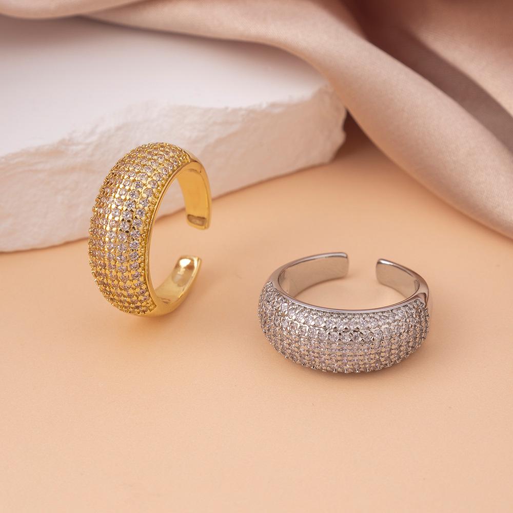 Adjustable Open Ring: Gold-Plated Copper with Zircon Inlay - European & American Style