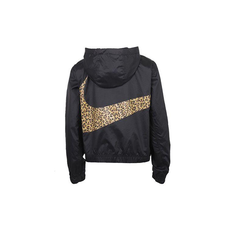 Nike Sportswear Half-Zip Hooded Woven Leopard Print Jacket Women jackets Black CN7105-010 L