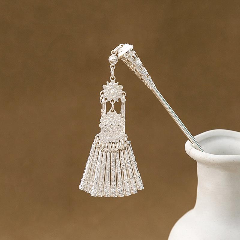 Hairpin Hollow Feather Fringed Hairpin, Ethnic Feng Shui Drop-Shaped Oil Dripping Hairpin Hanfu Disc Hair Accessories