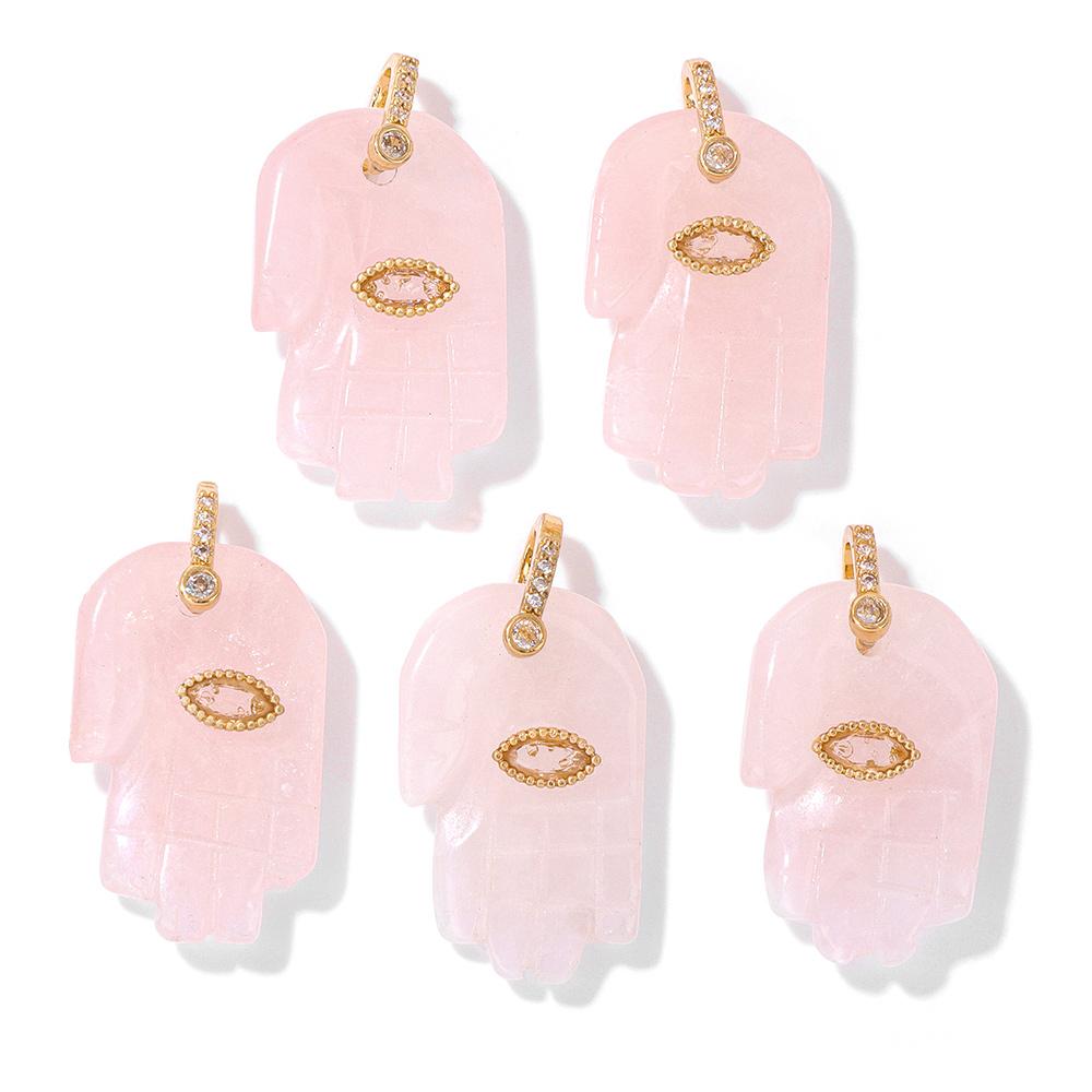 2pcs Natural Rose Pink Crystal Quartz Stone Pendant Conector Charm For Handmade Women Necklace Bracelet Earring Jewelry Making