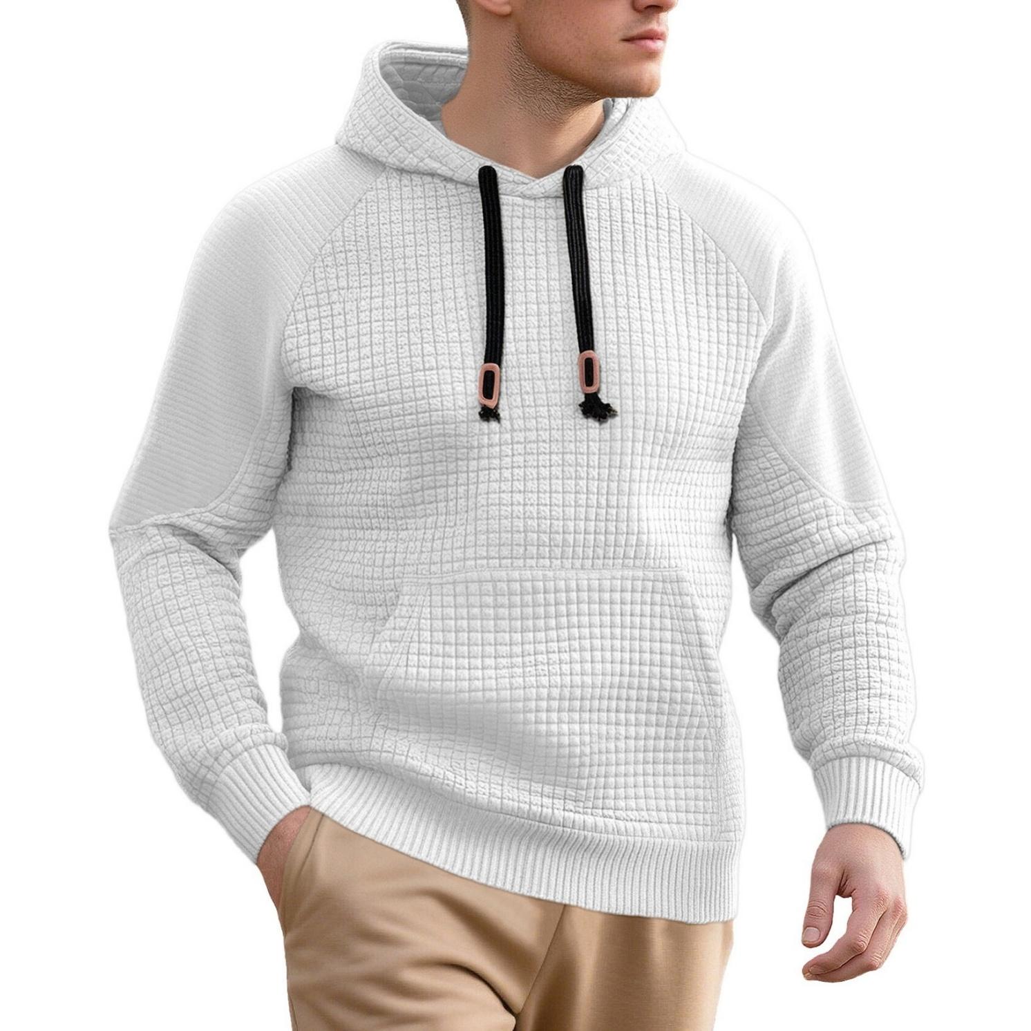 

Men s Casual Solid-color Sweater, Knitted Small Checkered Sweatshirt, Stand-up Collar Patchwork Style Thickened Sweatshirt XXXL белый