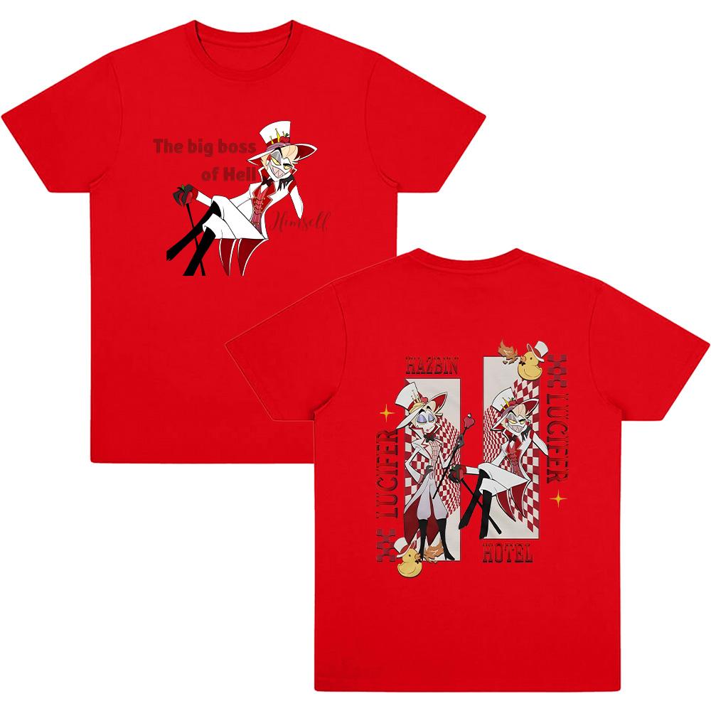 

The Big Boss of Hell Himself Lucifer T-shirt HazbinHotel Cartoon Print Cotton T-shirts Women Men O Neck Short Sleeve Y2K Clothes XS