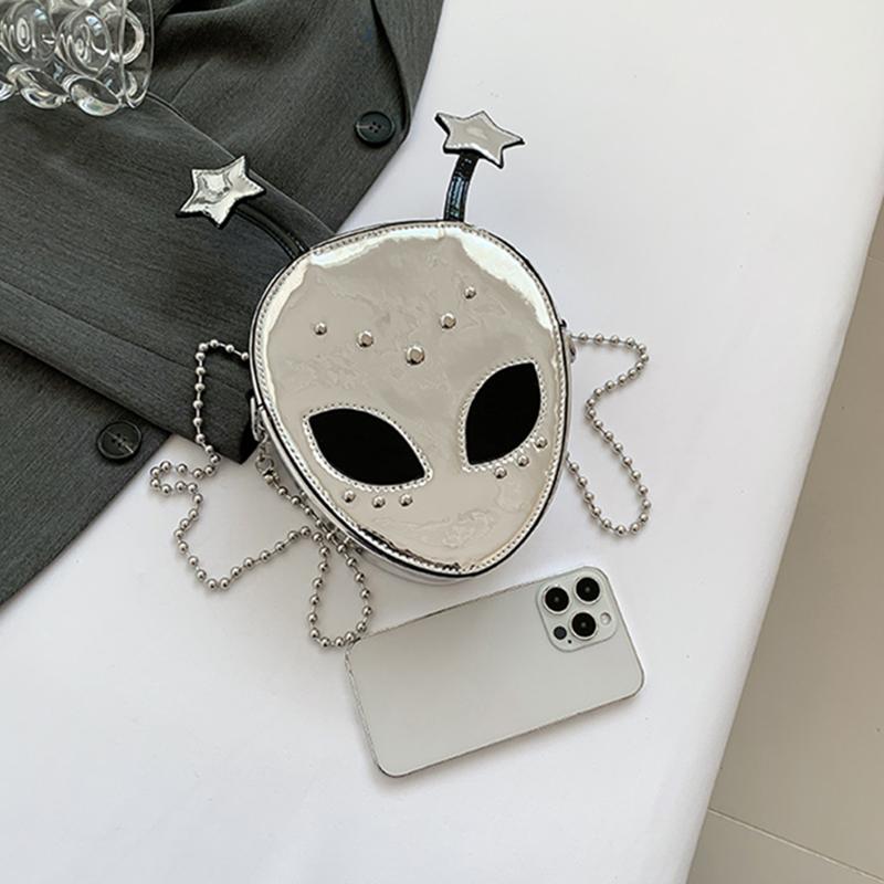 Alien Pattern Shoulder Bag PU Leather Halloween Purse for Women Chain Crossbody Messenger Bag Halloween Female Chic Purse CLE