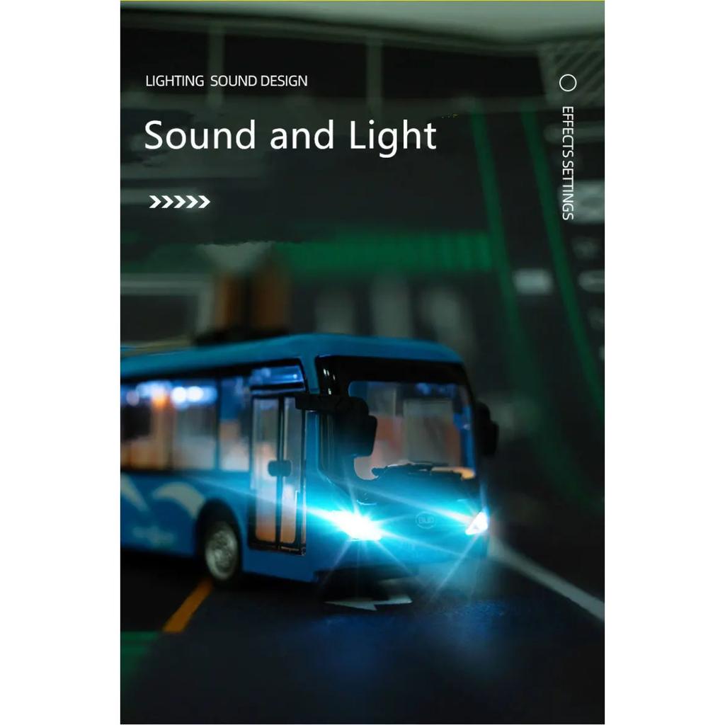 Electric Tourist Toy Traffic Trackless Bus Alloy Passenger Car Model Metal Double Section City Bus Model Sound Light Kids Gifts