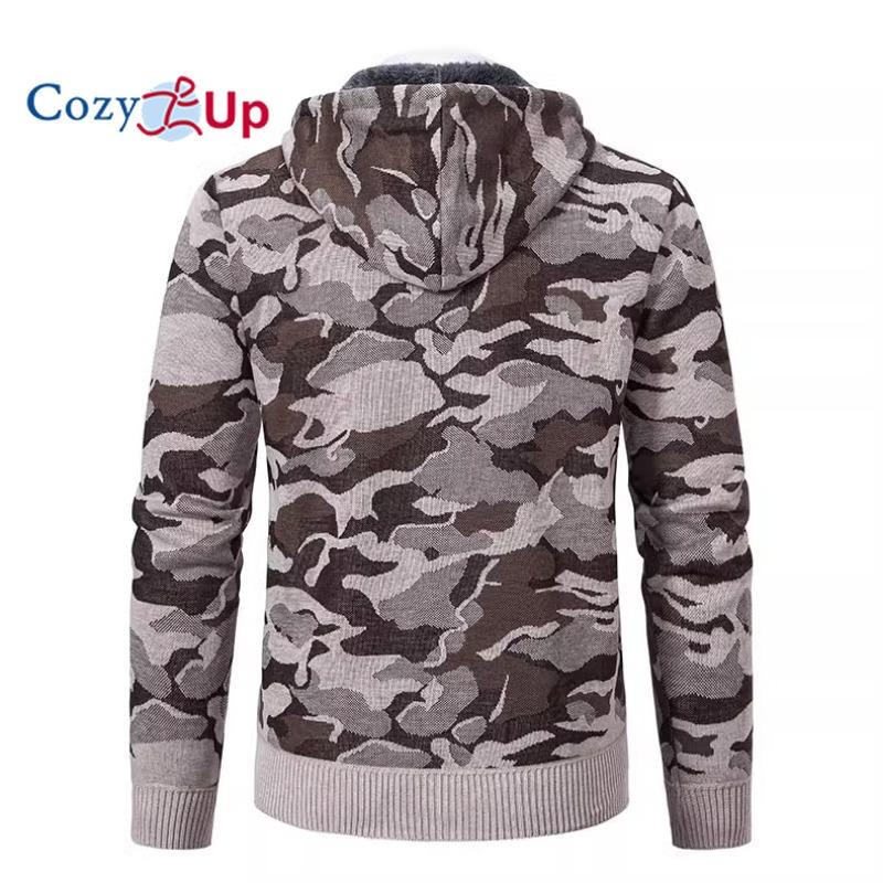 Cozy Up Men's Cardigan Jacket Hooded Sherpa Cashmere Casual Camouflage Thickened Warm