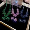 Elegant Water Drop Zircon Flower Earrings & Necklace Set – European & American Court Style Luxury Clavicle Chain for Women