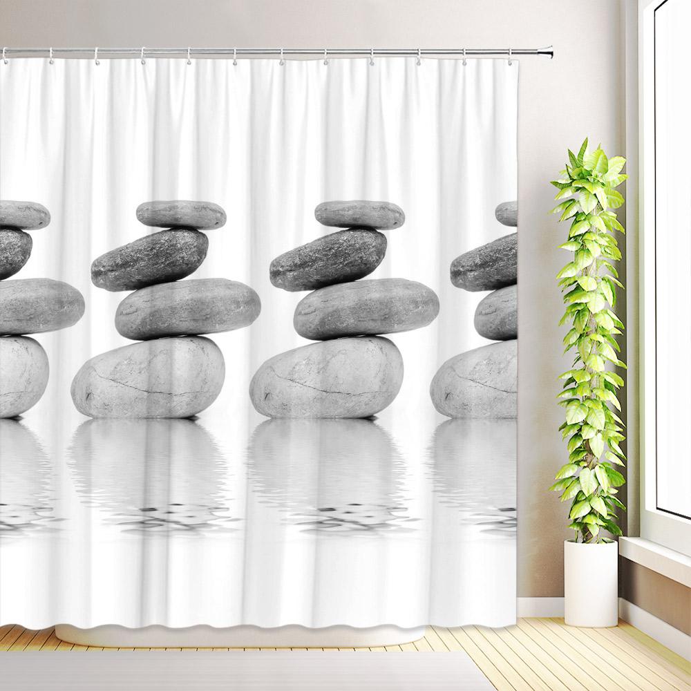 

Zen Shower Curtain Black Stones Pink Lotus Orchid Green Bamboo Flowers Butterfly Natural Scenery Spa Decor Fabric Bath Curtains 35x70inch-90x180cm