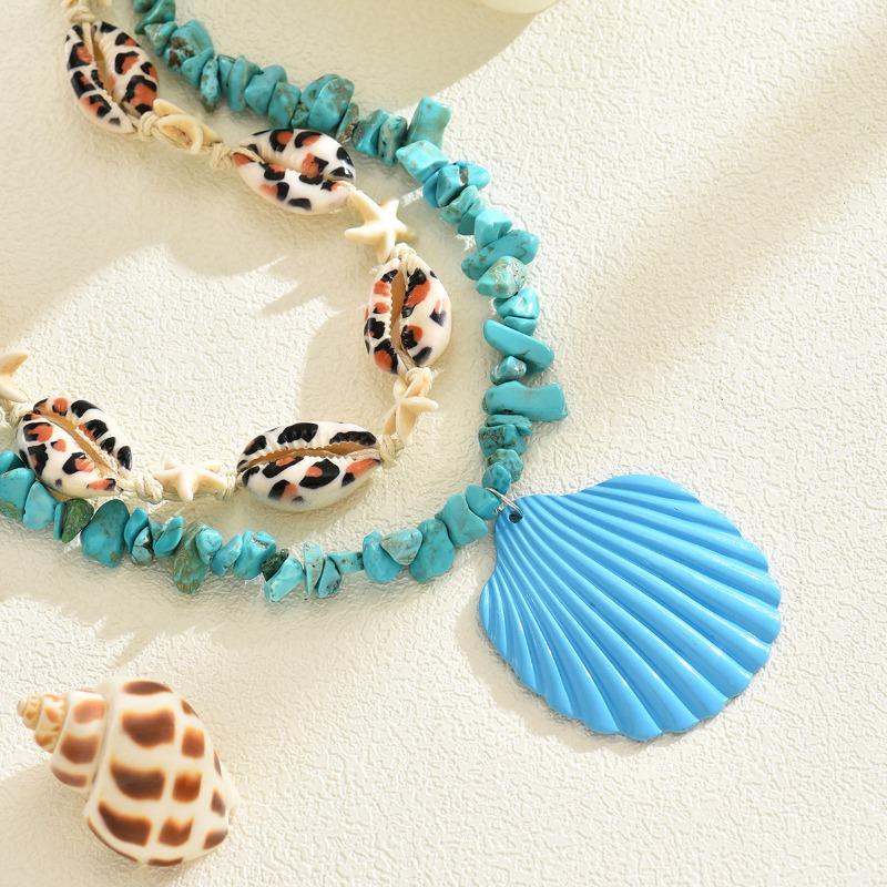Fresh and Sweet Blue Shell Pendant Necklace Casual Vacation Summer Shell Stacked Collarbone Chain Woman