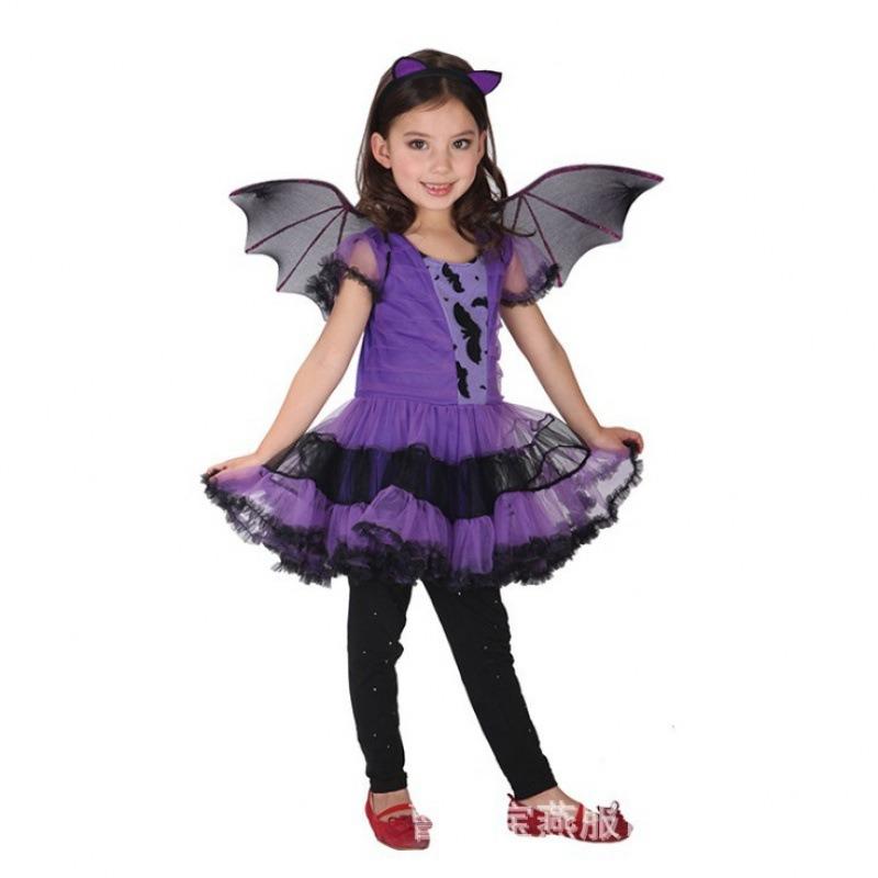 Halloween Children's Costume Witch Show Masquerade Costume, Little Girl Purple Bat Skirt