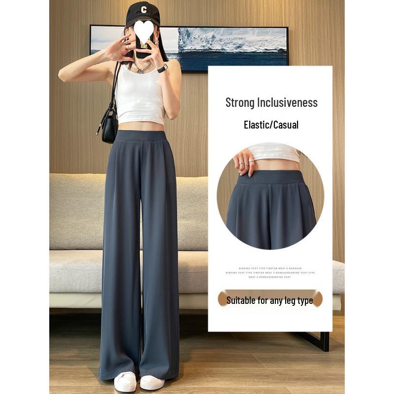 Women's High Waist Wide Leg Pants - Spring/Autumn Casual Draped Straight Leg Trousers