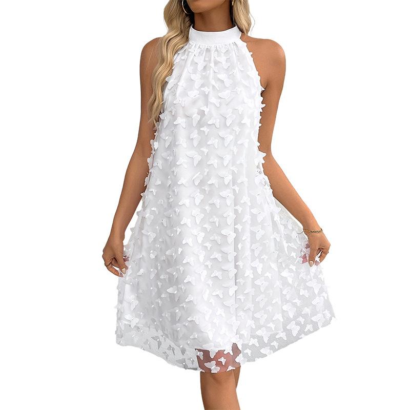 Abito da donna con scollo all'americana, stampa 3D a farfalla, pannello in rete, orlo asimmetrico, abito da festa