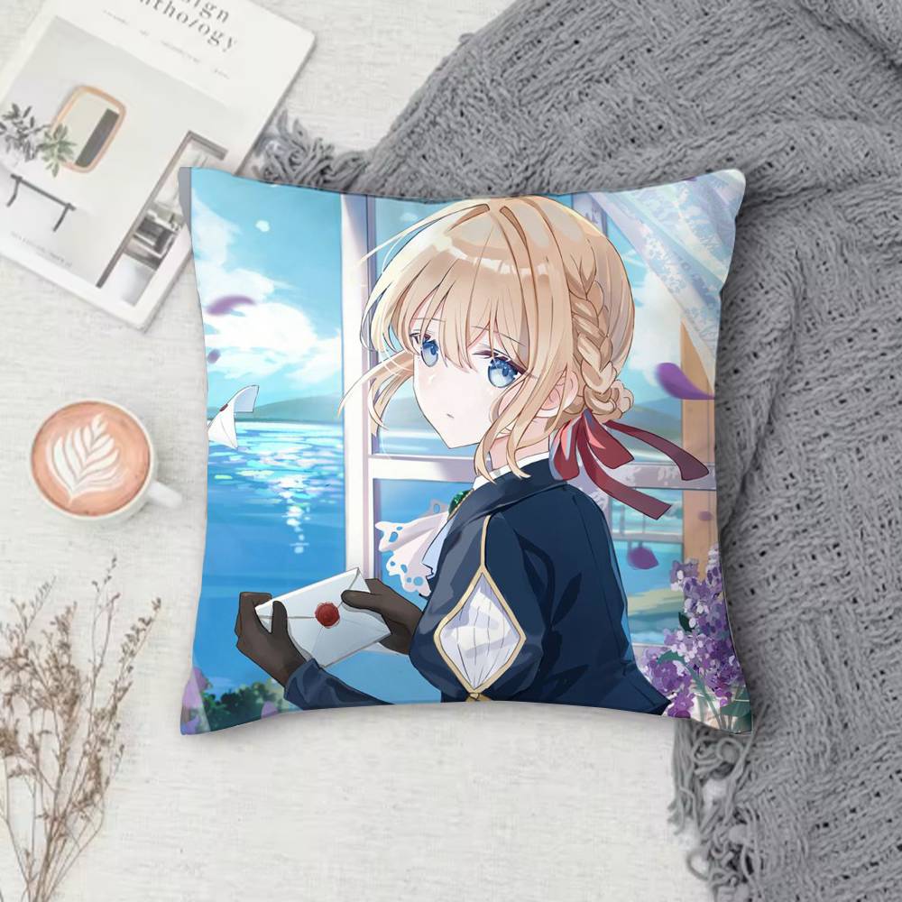 V-Violet Evergarden Double-Sided Printed Square Decorative Cushion Cover For Sofa Living Room Home Decor