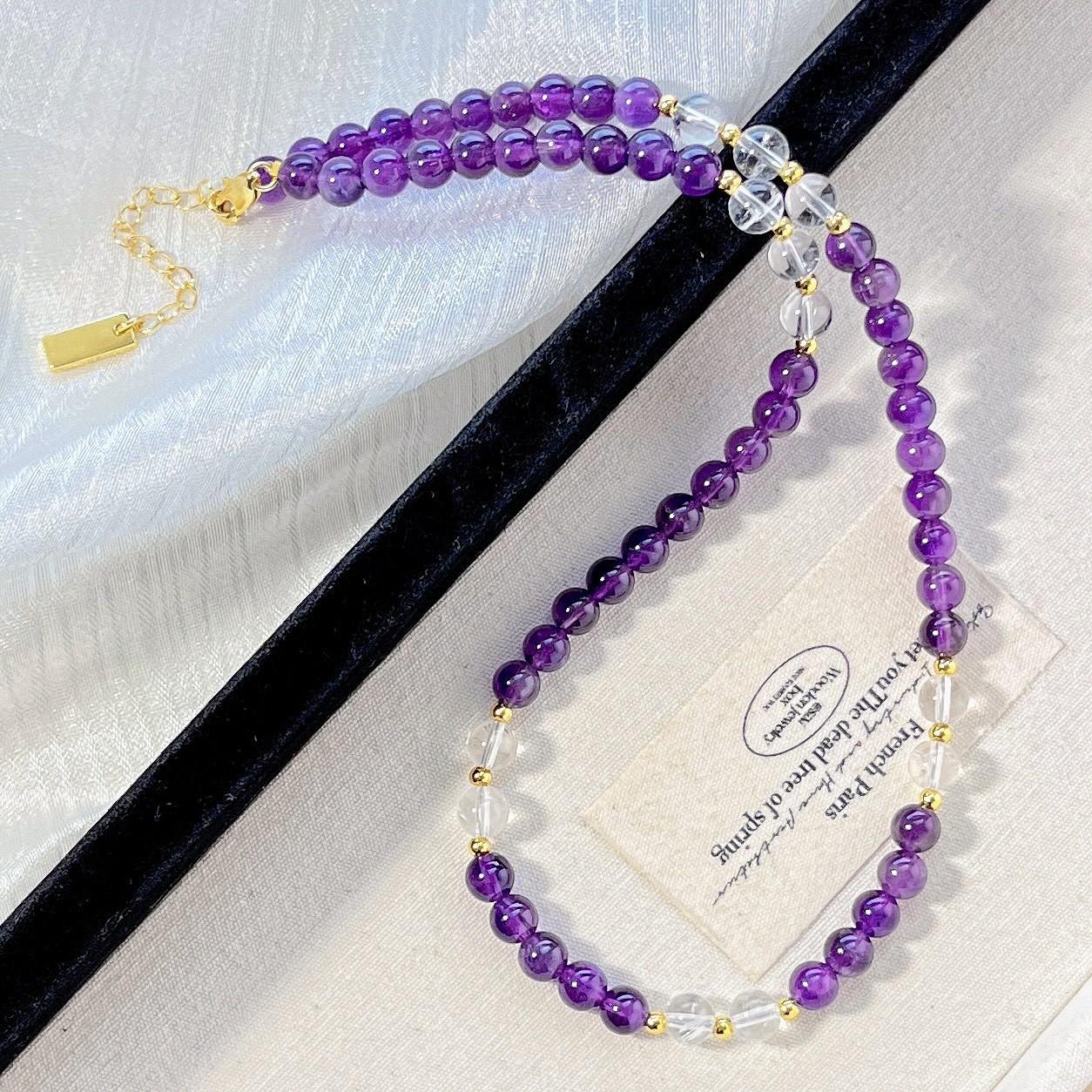 6Mm Natural Amethyst White Crystal Design Clavicle Chain Necklace