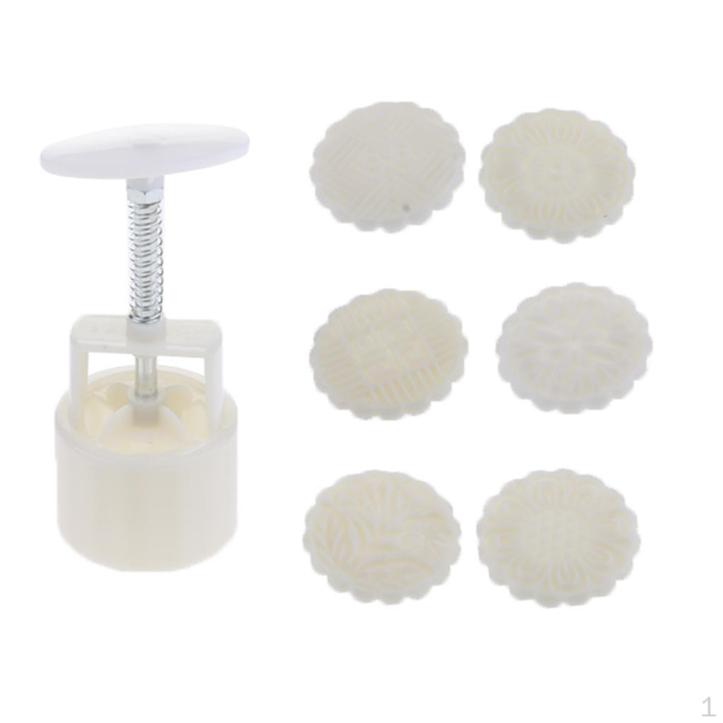Pastry Round Mooncake Cutter Cookie Hand Pressing 6 Stamps Baking 75g