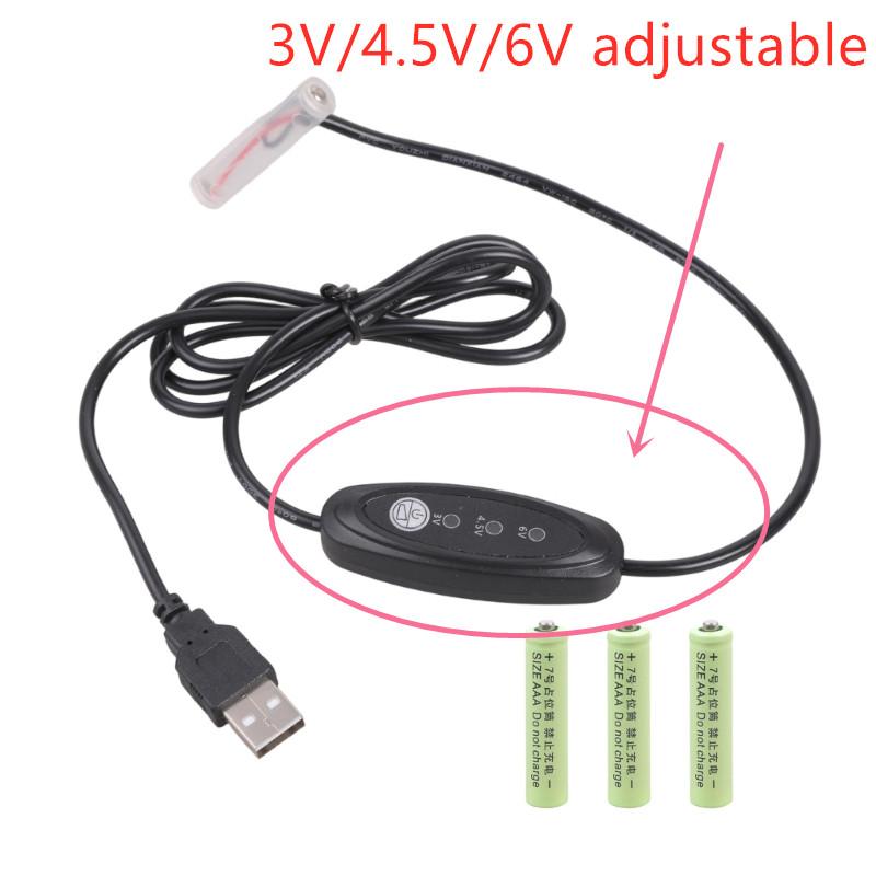 USB 3V 4.5V 6V voltage adjust LR03 AAA Dummy Battery Eliminators USB Power Supply Cable Replace 2-4pcs Batteries for LED Light