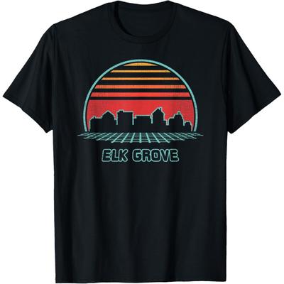 Elk Grove City Skyline Retro Vintage 80s Style T-Shirt