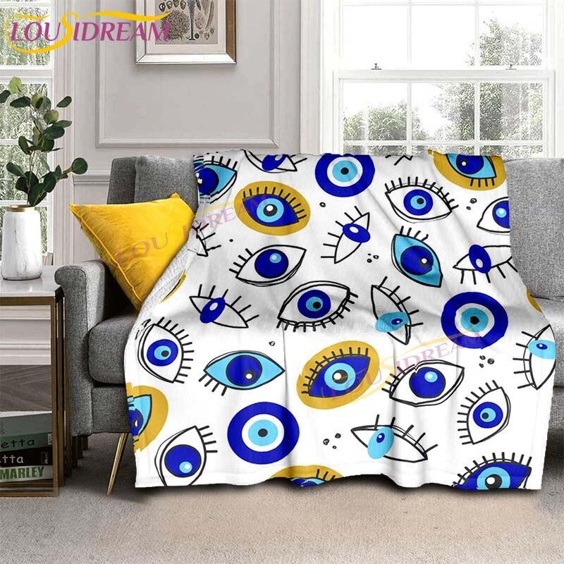 Evil Eye włoski prezent Malocchio Eye niebieski i biały koc rzut koc narzuta na kanapę Boho Chic Distressed Tribal Decor