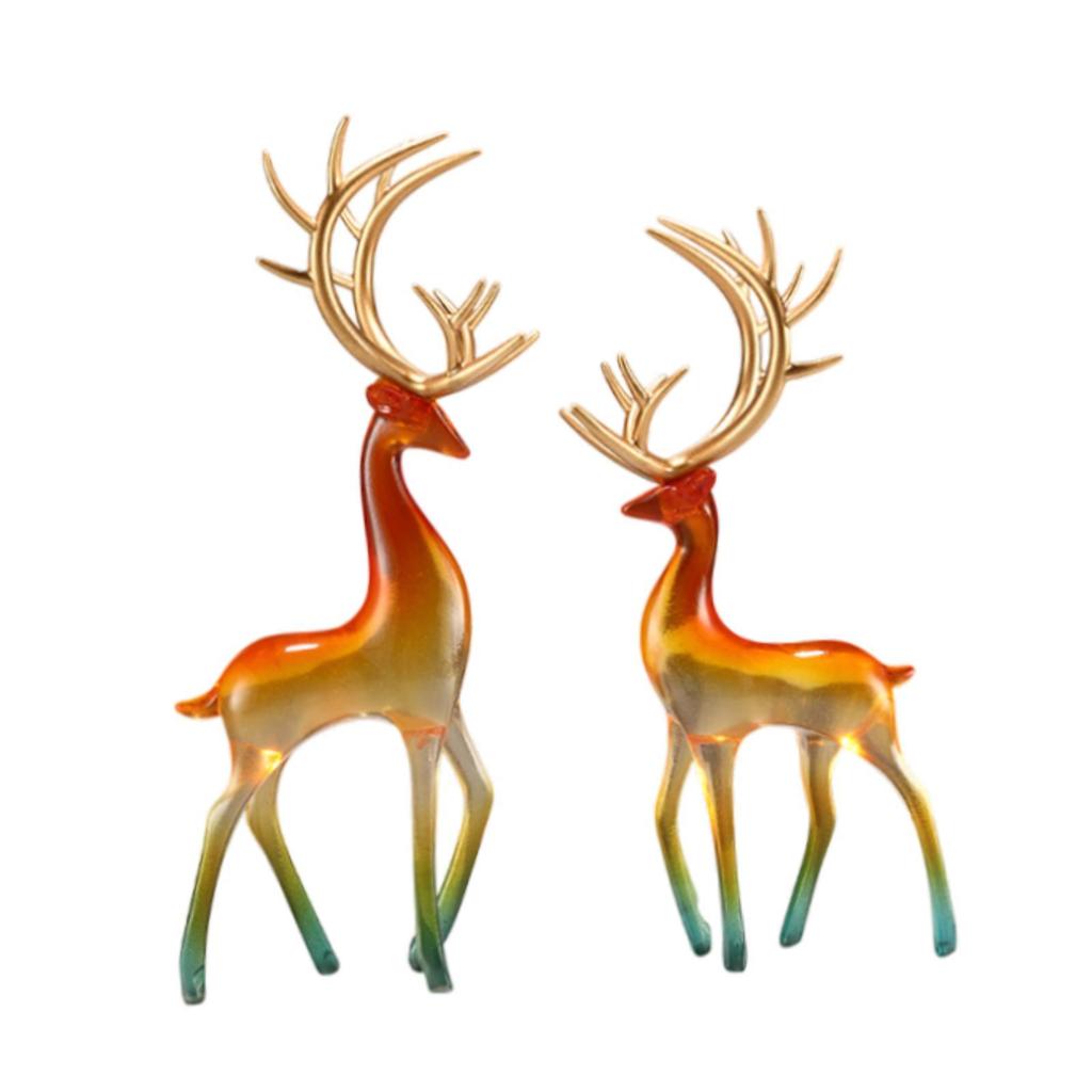 2 Decorative Deer Figurines Desk Ornaments Crafts Lifelike Reindeer Statues for Halloween Bookshelf