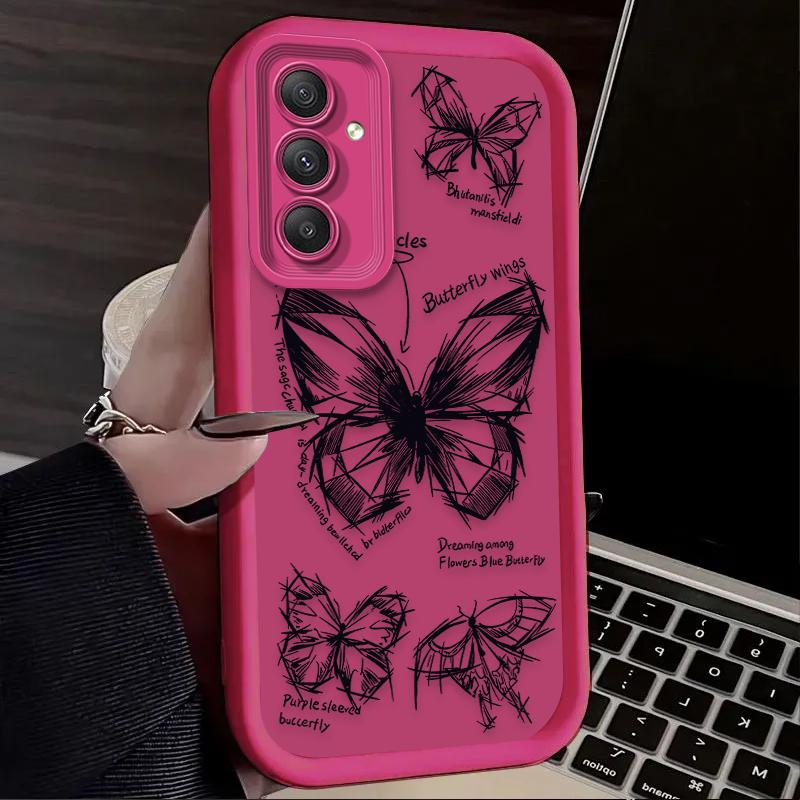 INS Retro Butterfly Case for Samsung Galaxy S25 S24 S23 Ultra S22 S21 Plus FE 5G A54 A34 A14 A73 A53 A33 5G Silicone Back Cover
