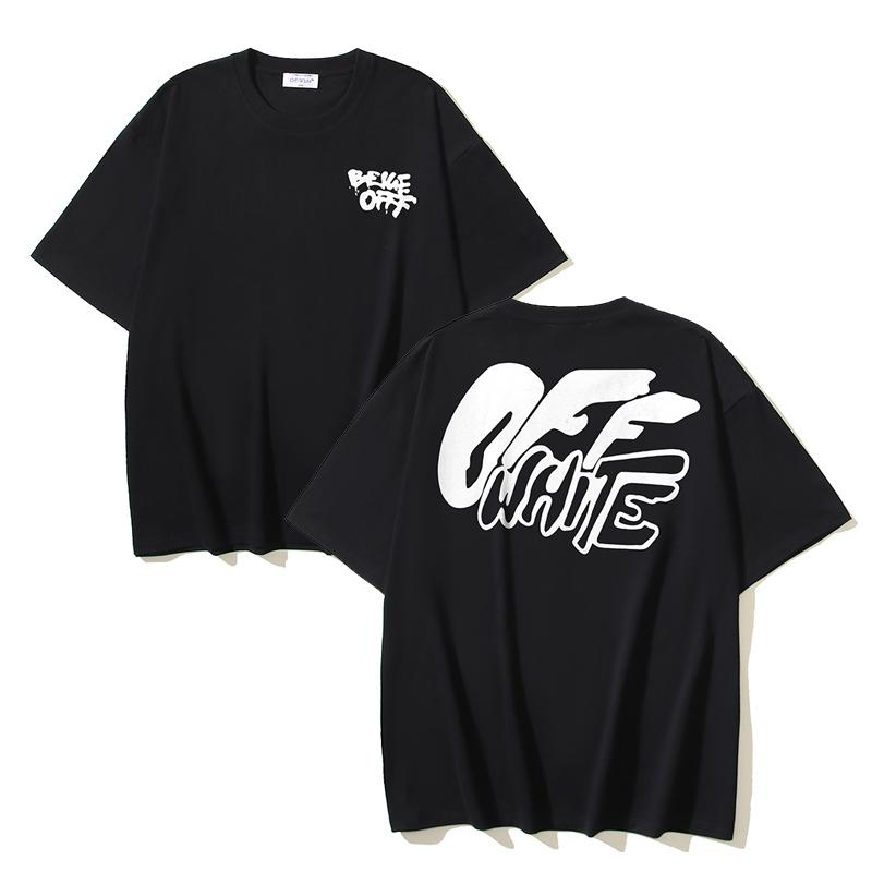 

1179 Off-White 2025 Summer New Curved Letter Pattern Round Neck Pullover Short Sleeved Men s and Women s T-shirt XL чорний