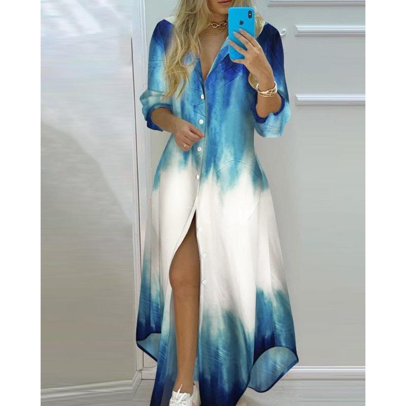 Spring and Summer Latest Trendy Printing Long-sleeved Shirt Sexy Dress