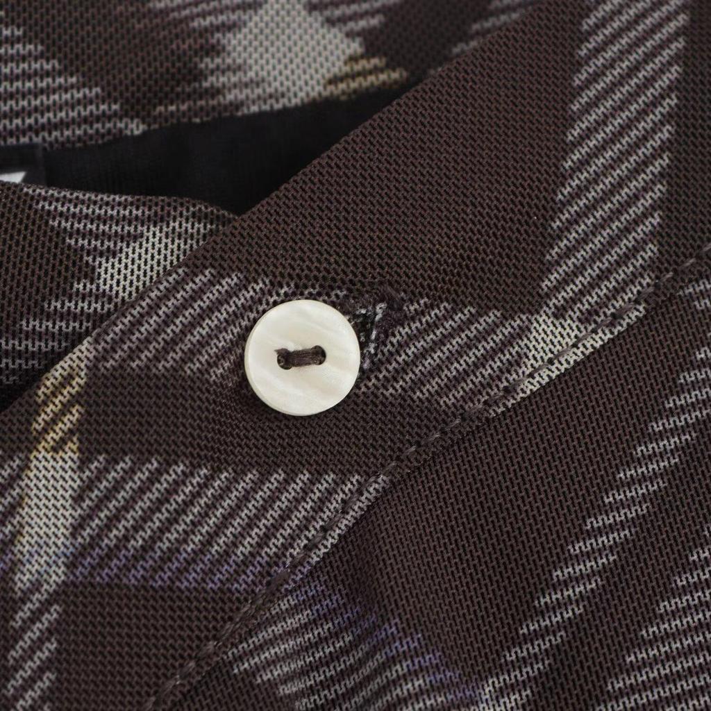 2025 Spring Women's Slim Plaid Silk Sarong Skirt with Button Details