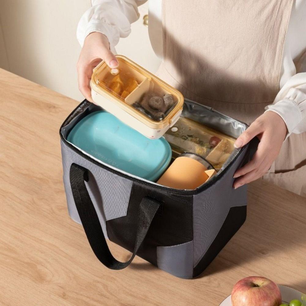Portable Oxford Cloth Insulation Bag Large Capacity Waterproof Food Thermal Handbag with Handle Picnic Bag Office