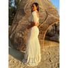 Sexy White Lace Women Dress Turtleneck Tassel Sleeve Slim Naked Waist Hollow Out Long Dress Summer Beach Female Knit Robe