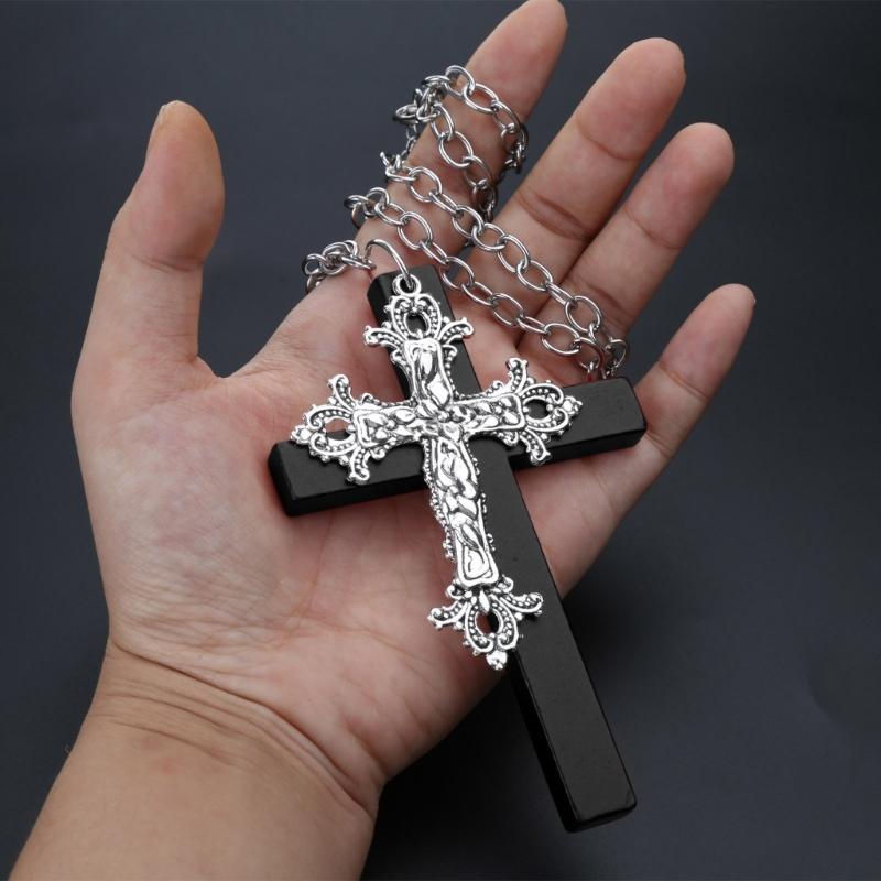 Модне дерев'яне хрестоподібне підвісне намисто Панк Готичний Комір Чокер Довгий ланцюжок на шию Прикраси Y2K для жінок Чоловіків