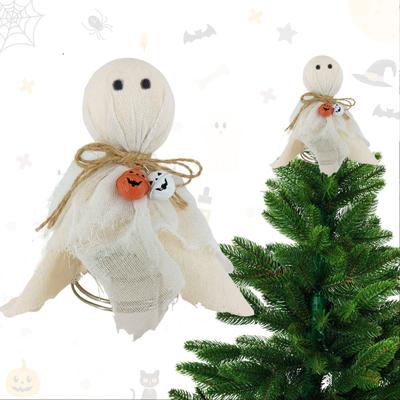 Halloweenská ozdoba na špičku stromku Duch 7 palců Malý bílý látkový duch Ozdoba na špičku stromku