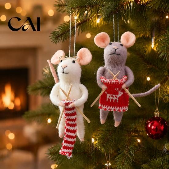 Nordic Style Holiday Decorations Christmas Felt Mouse Ornament, Handmade Felted Wool Hanging Decoration, Tree Ornaments Cute Knitting Doll for