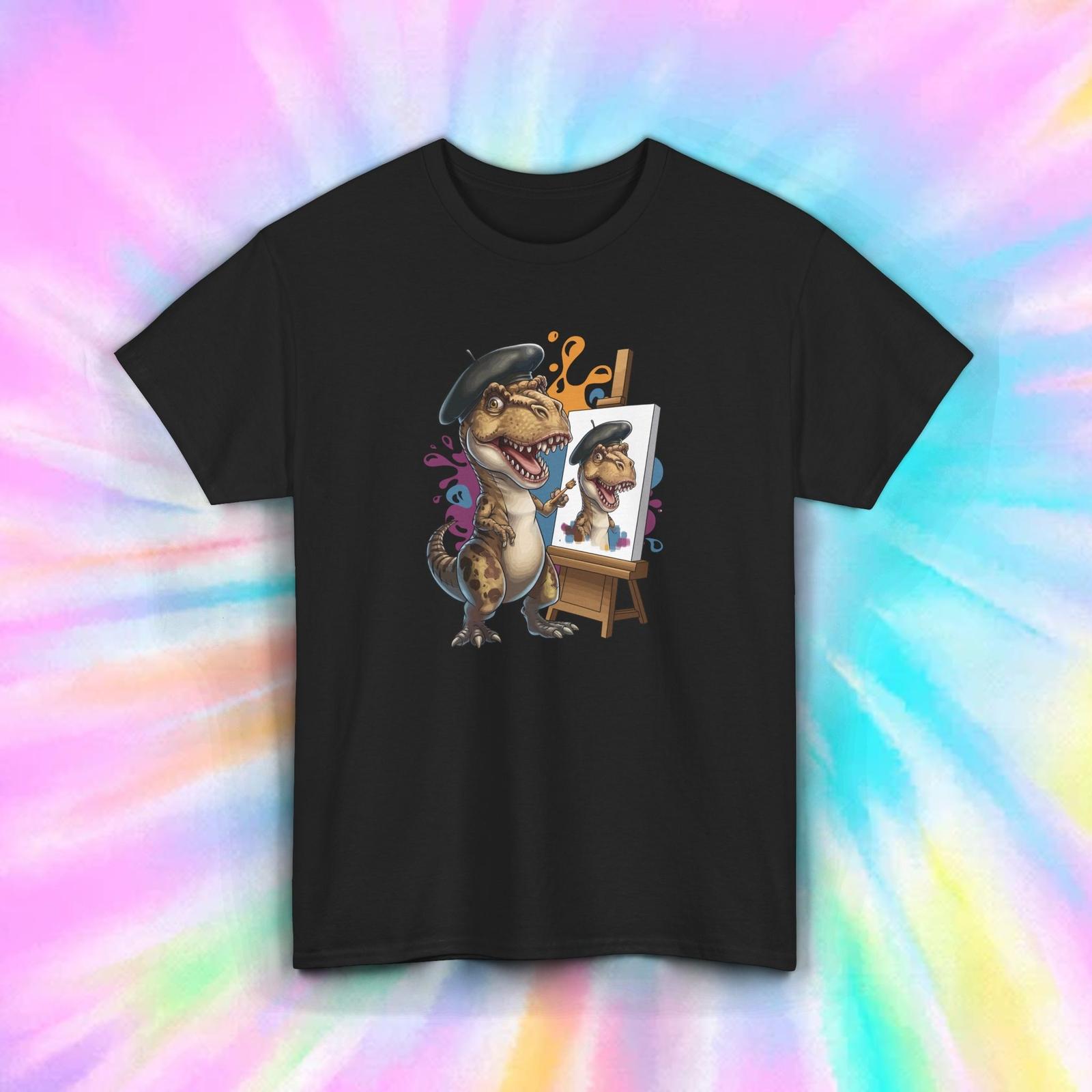 T-Rex Artist Shirt Funny Dinosaur Painting Self Portrait Art Tee S-5XL XXL