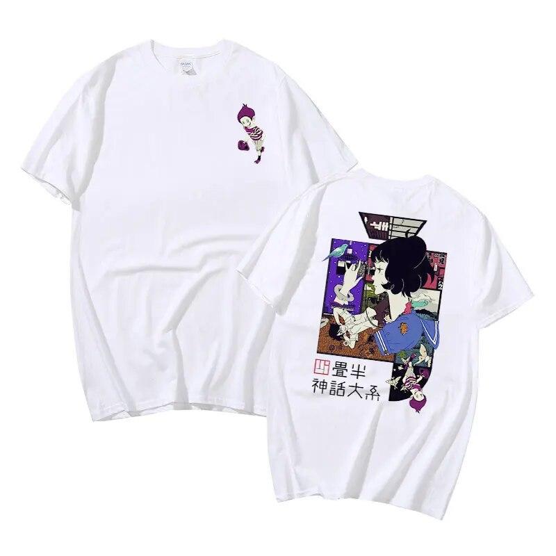 Anime Unisex Frauen Übergroßes Baumwoll-T-Shirt The Tatami Galaxy Doppelseitig bedrucktes T-Shirt Neue Cartoon Unisexga Shinwa Taikei T-Shirts
